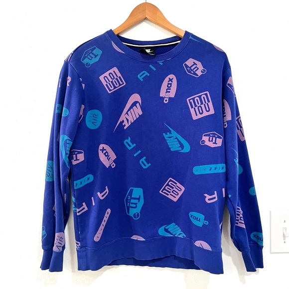 Nike Tops - NIKE air max blue purple all over print oversized sweatshirt size small